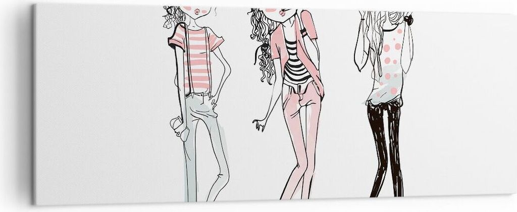 Bild auf Leinwand - Leinwandbild - Mädchen Mode Trends Treffen - 140x50cm - Wand Bild - Wanddeko - Leinwanddruck - Bilder - Kunstdruck - Wanddekor...