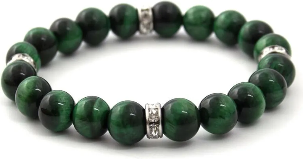 Bracelet zen en oeil de tigre vert 17 cm pour lithothérapie et style