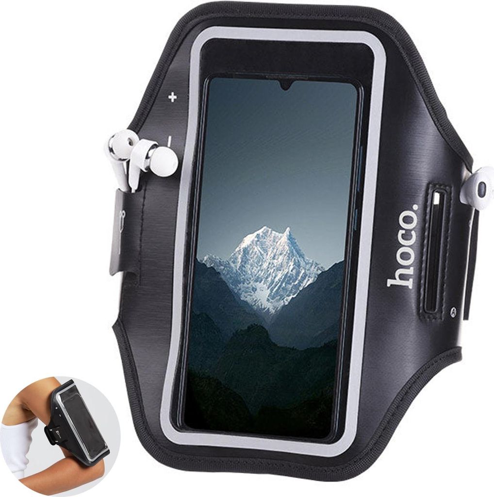 Hoco BAG01 Sport Armband ? Handy Arm Tasche für Smartphone, Laufarmband für Jogging, Fitness & Outdoor, Schwarz