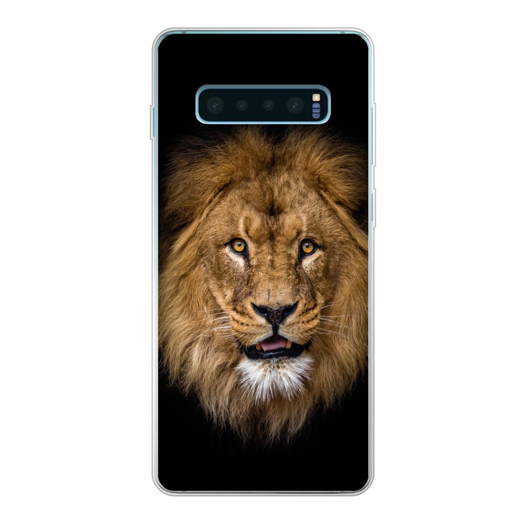 MuchoWow Handyhülle Schutzhülle Hülle für Samsung Galaxy S10 Plus Löwe - Porträt - Schwarz - Tiere Silikon Softcase Handy Hülle - Schutzh...