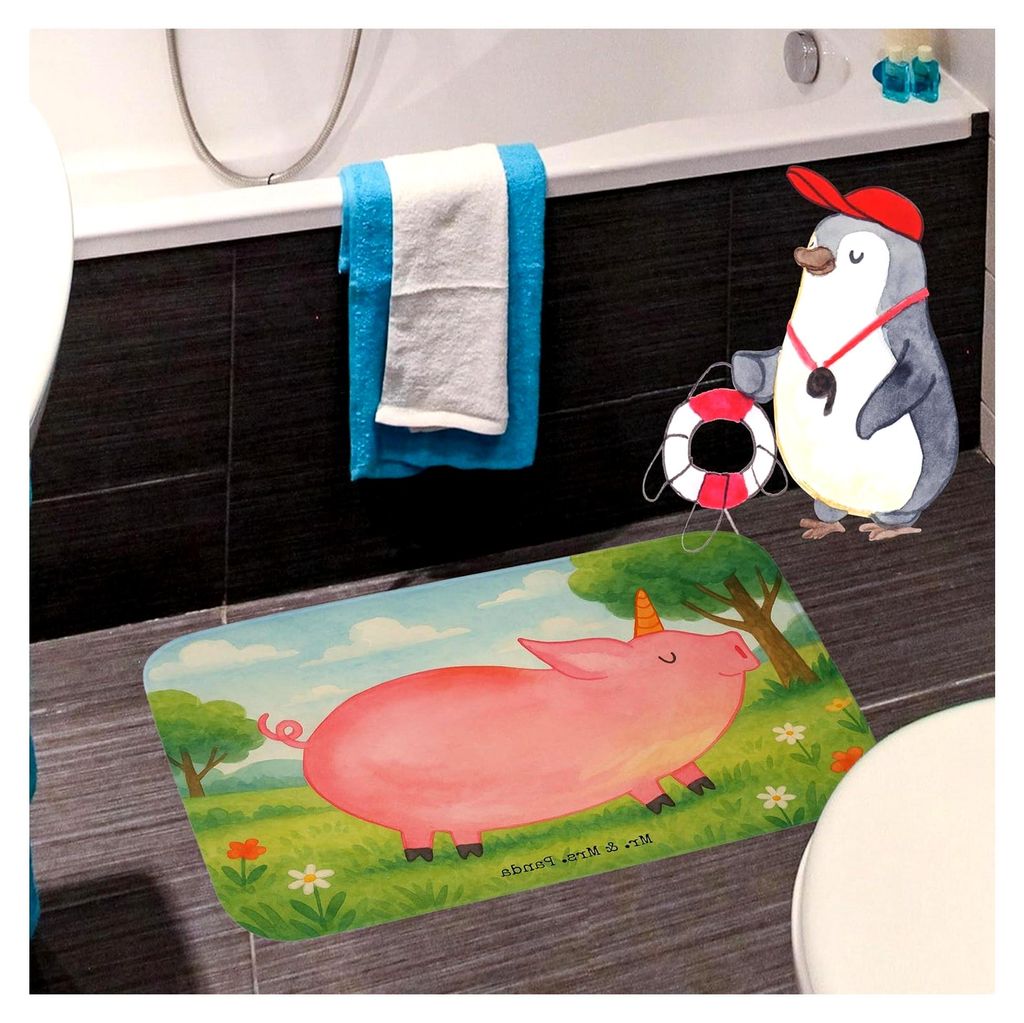 Badezimmermatte Einhorn-Schwein Design - Geschenk, Badezimmerteppich, Einhörner, Spruch, Badfußmatte, Badvorleger, Badteppich, Badematte, Spaß, ...