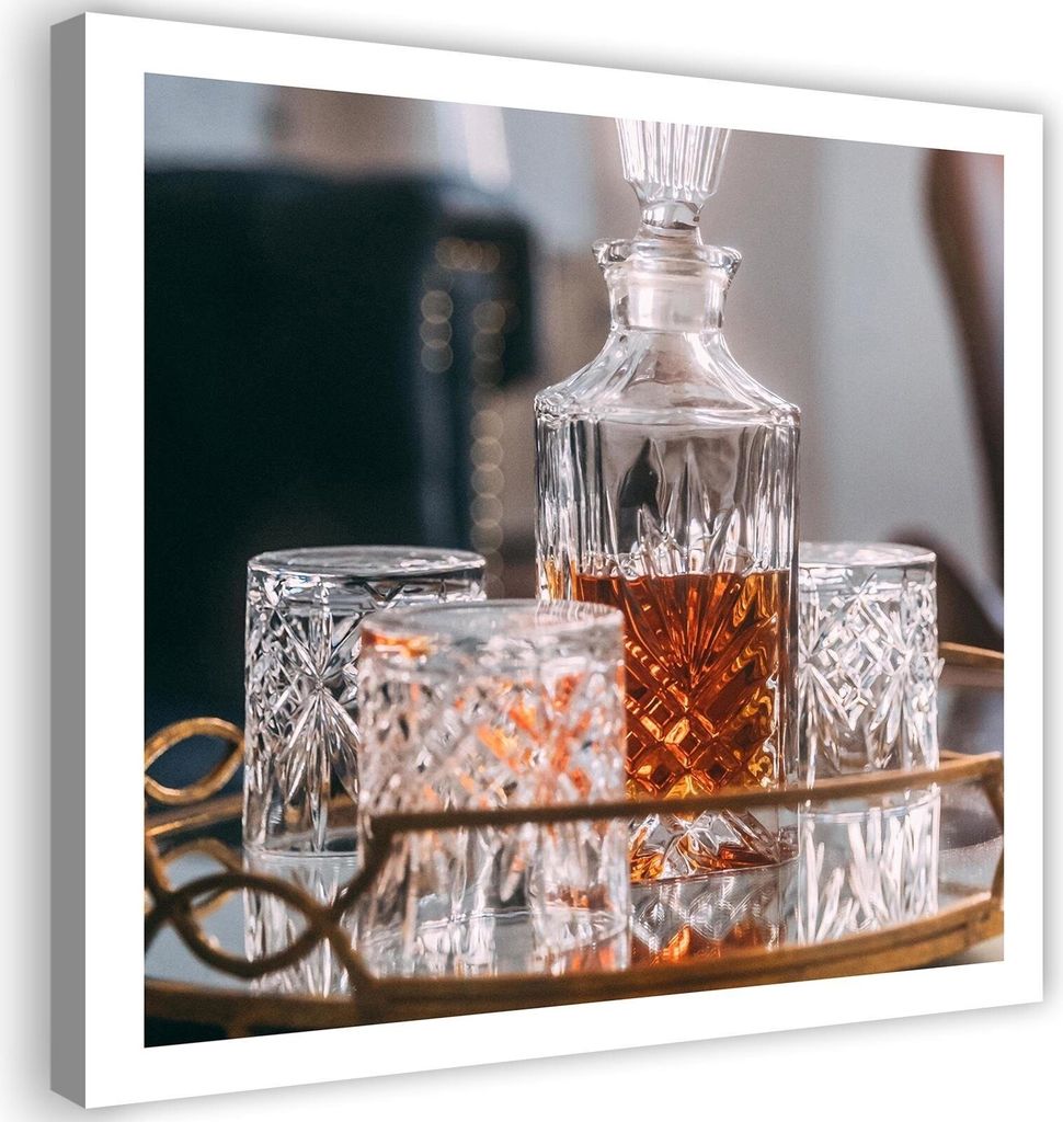Leinwandbild whisky - dekanter und gläser 30x30 cm Feeby braun wandbild bereit zum aufhängen