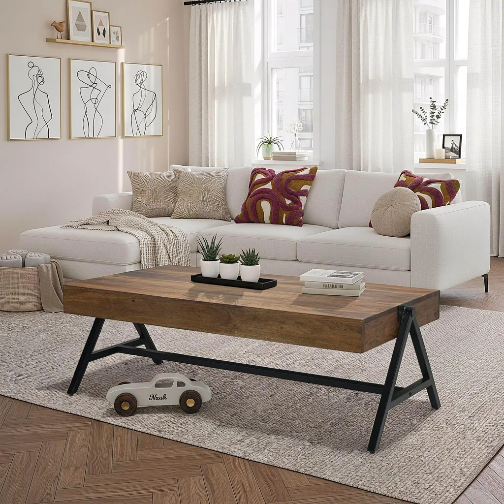 Grande table basse industrielle 120 cm pour salon moderne et convivial - 2