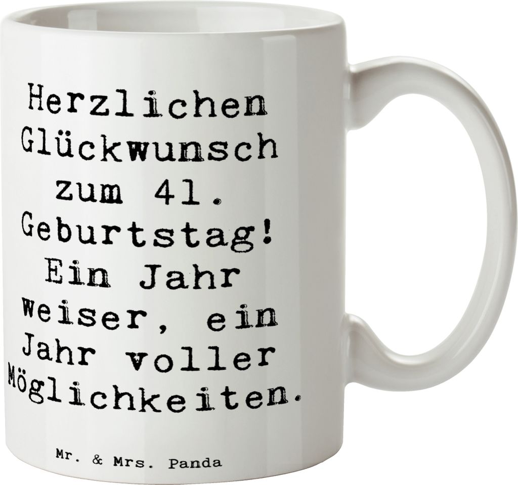 Mr. & Mrs. Panda Teepott Spruch 41. Geburtstag Weisheit - Weiß - Geschenk, Erlebnisse, Tasse, kaffeetasse keramik, Teetasse, Happy Birthday, cappu...