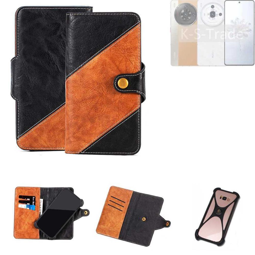 K-S-Trade Handyhülle Schutzhülle Bookstyle Case Wallet-Case kompatibel mit Nubia Z50S PRO Handy Cover Bumper Klapphülle schwarz hellbraun 1x