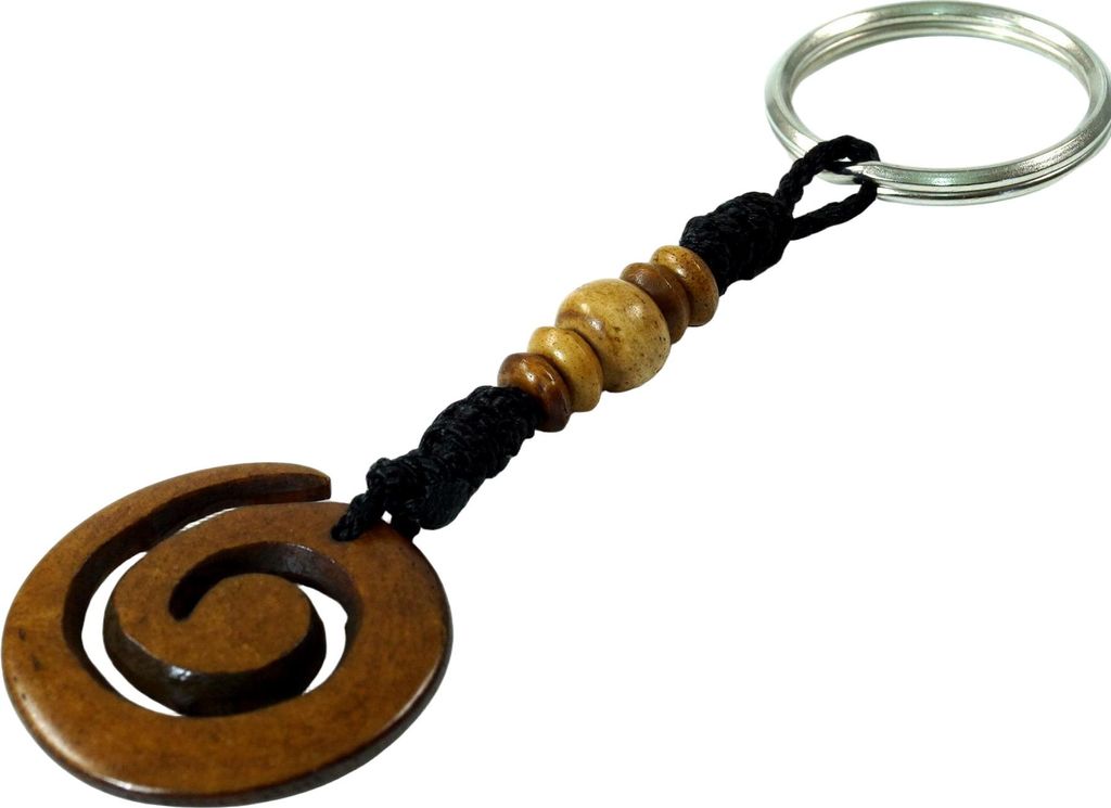 Ethno Tibet Schlüsselanhänger, Gravierter Taschenanhänger - Spirale, Braun, Yak-Knochen, Schlüsselanhänger
