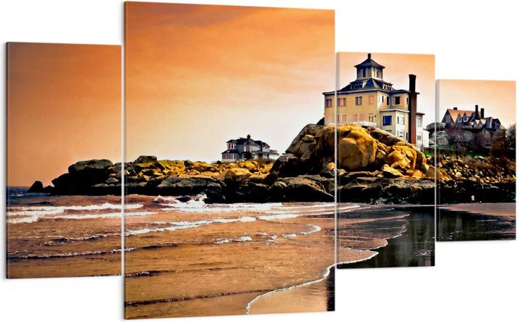 Bild auf Leinwand - Leinwandbild - Felsen Meer Sonnenuntergang Architektur - 160x90cm - Wand Bild - Wanddeko - Leinwanddruck - Bilder - Kunstdruck ...