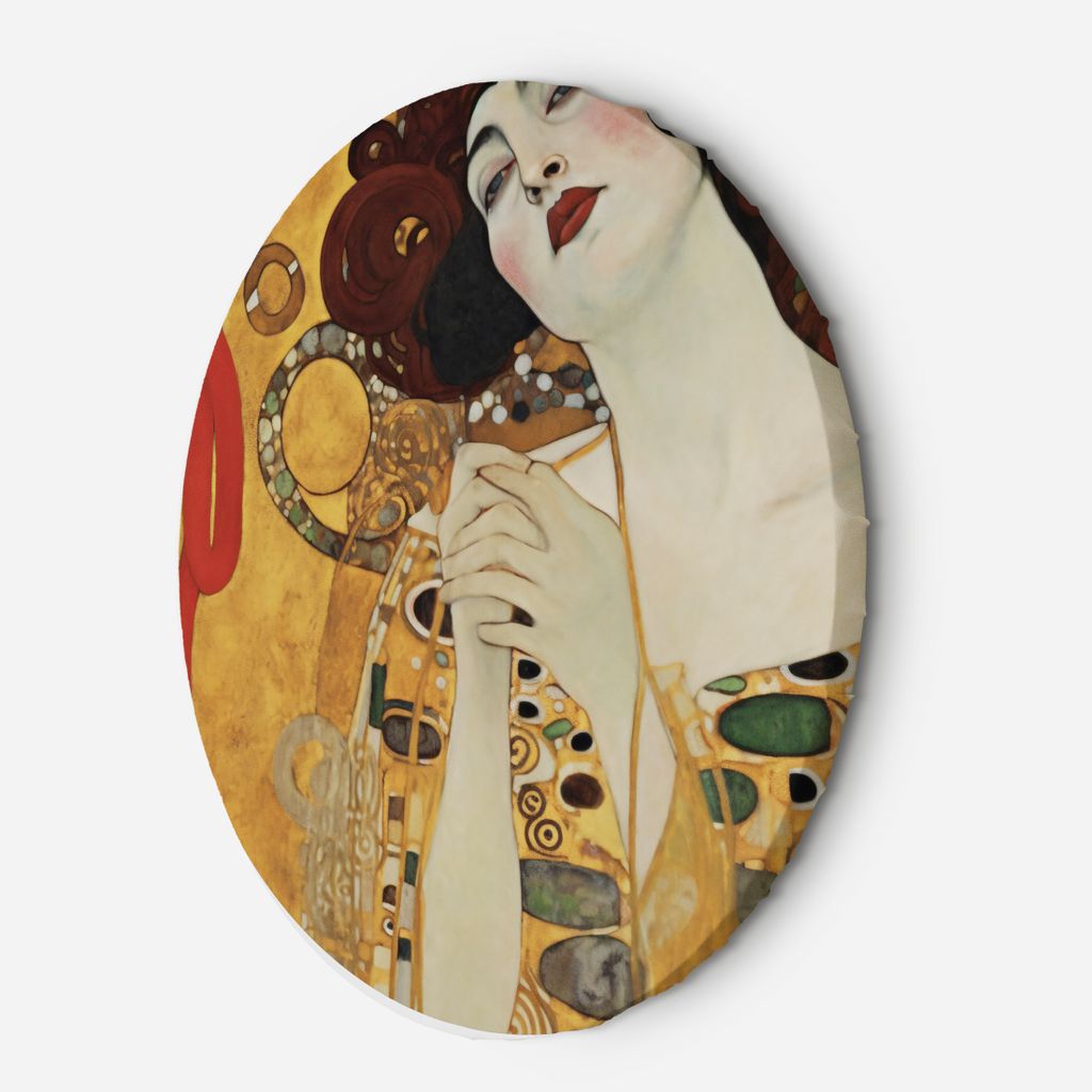 Leinwandbild rund Schöne Frau – G. Klimt 60x60 Feeby Orange bild für die wand bereit zum aufhängen