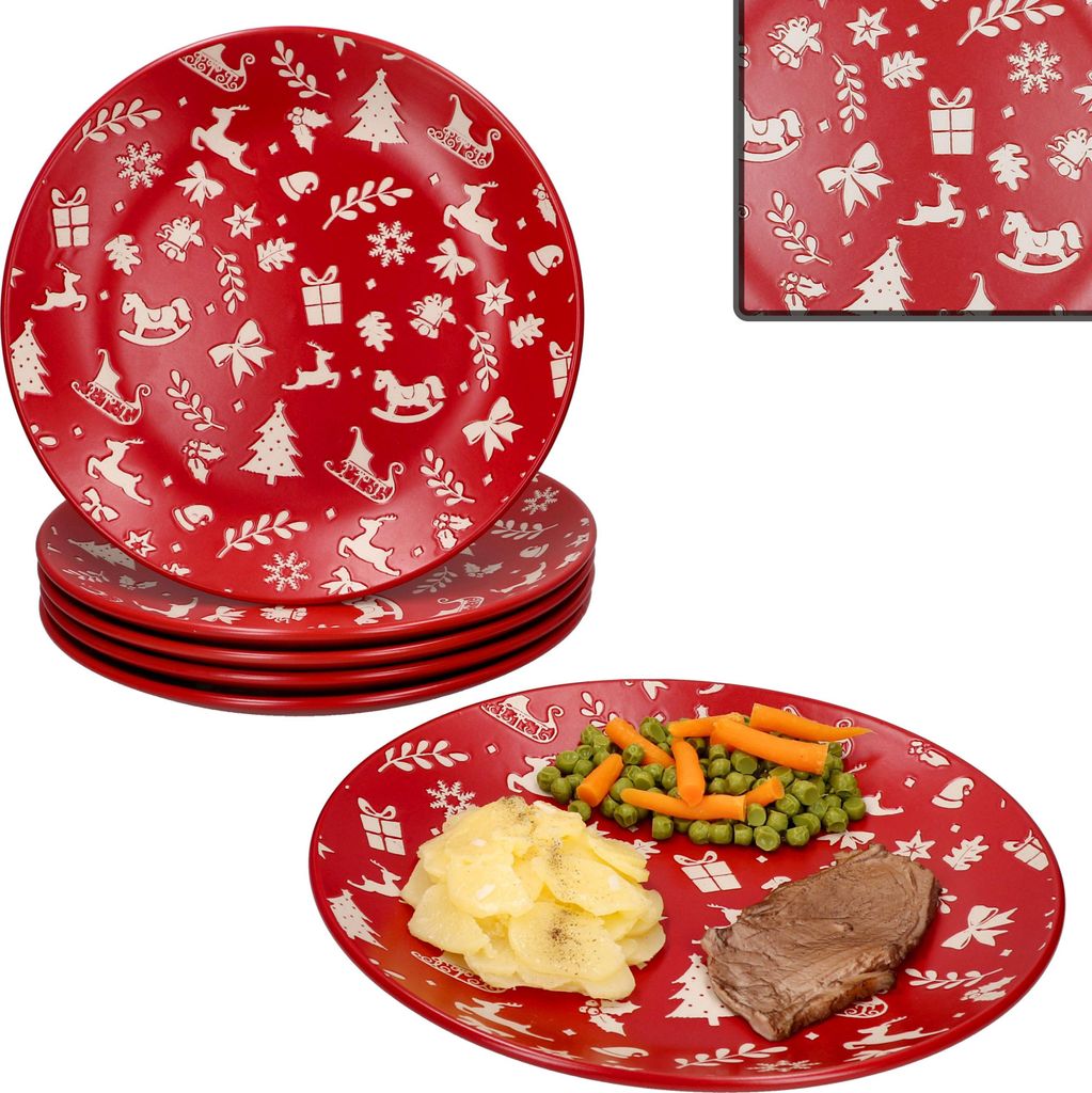 set di 6 piatti dell'Avvento Ø27cm in gres rosso per la Immagine del prodotto 