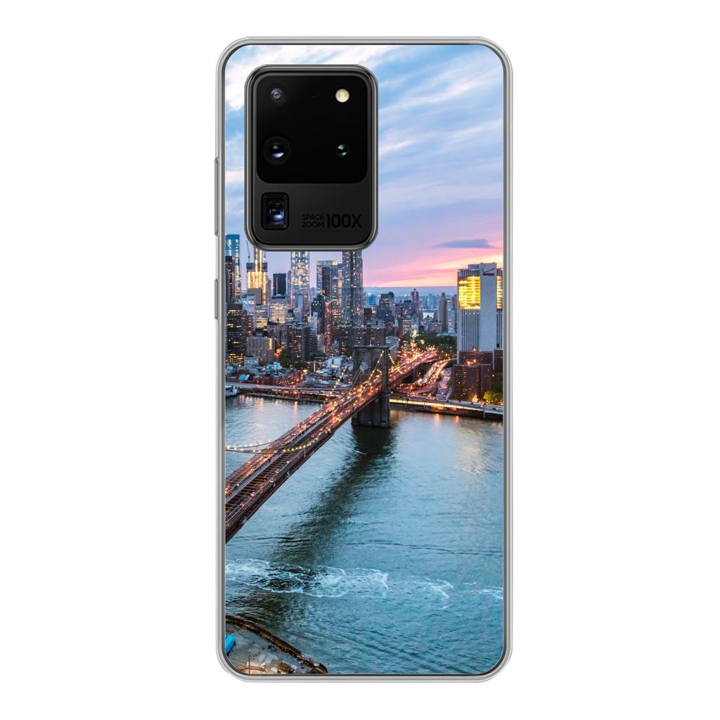 MuchoWow Handyhülle Schutzhülle Hülle für Samsung Galaxy S20 Ultra New Yorker Skyline an der Brooklyn Bridge Silikon Softcase Handy Hülle - ...