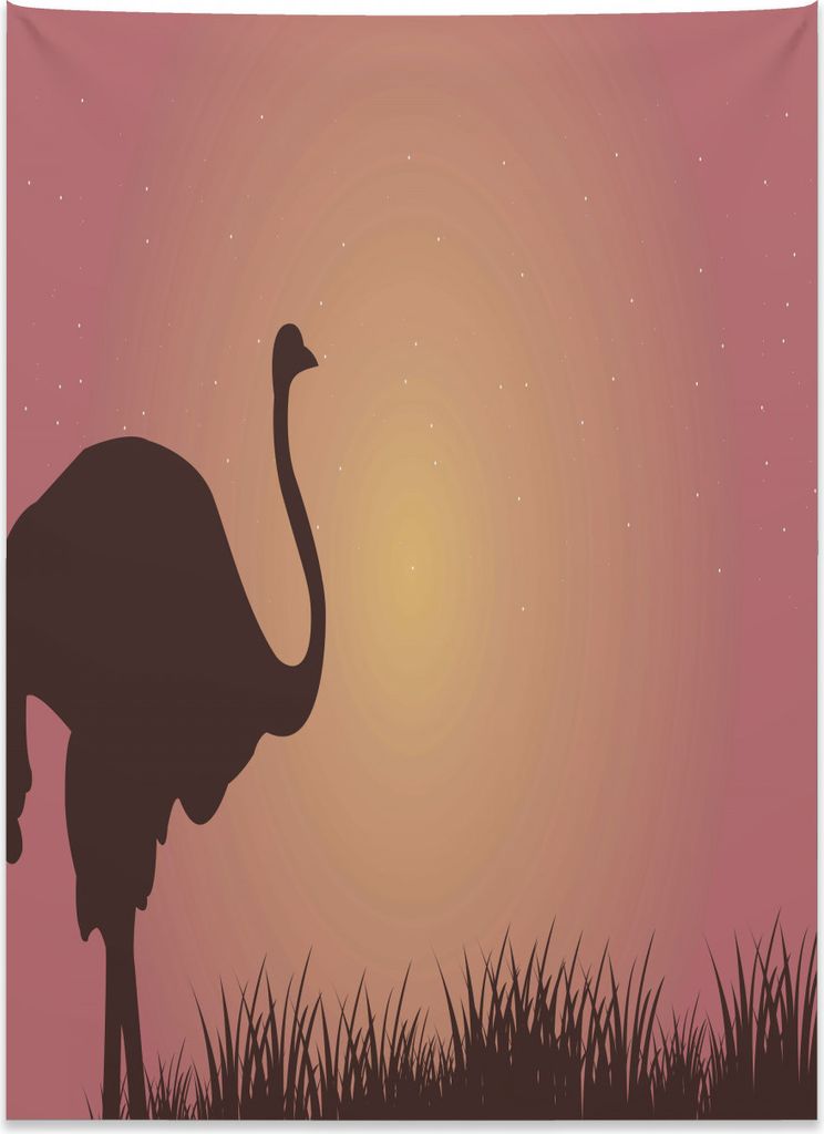 Abakuhaus Strauß Wandteppich, Ein Vogel auf dem Hügel bei Sonnenuntergang aus Weiches Mikrofaser Stoff Kein Verblassen Klare Farben Waschbar, 110...