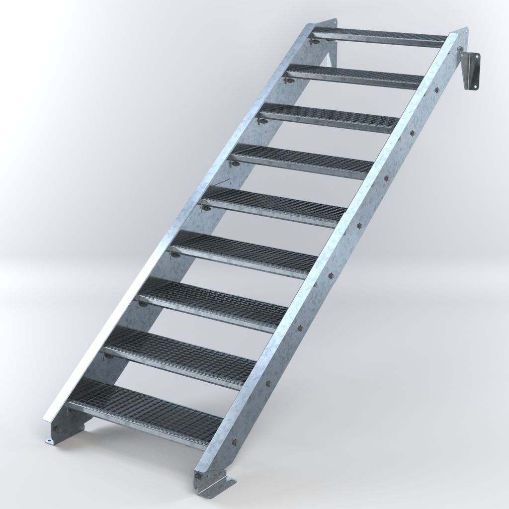 Stahltreppe 9 Stufen bis Höhe 180 cm, Laufbreite : 80 cm kein Geländer ST 3 (31 / 9 mm schmal)
