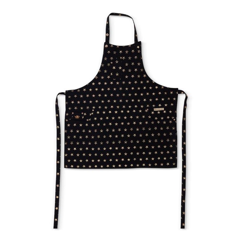 Dutchdeluxes Indigo Jeans - Grill- oder Küchenschürze - 5 Taschen - Schwarze Farbe mit Sternen