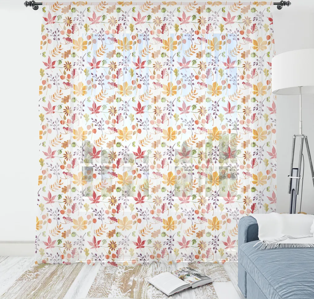 Telo Decorativo Autunno ABAKUHAUS - Fiori e Foglie Arancio 274cm