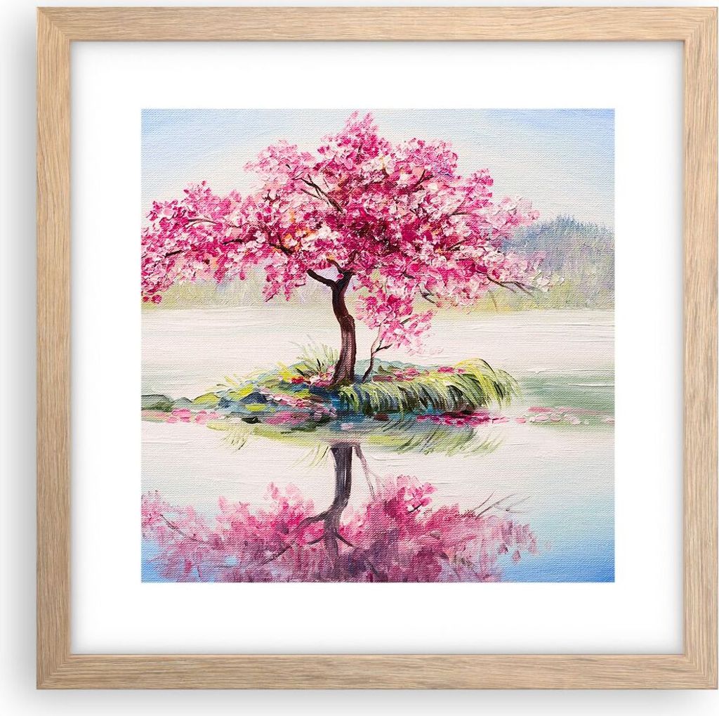 Gerahmtes Poster - Rahmen in heller Eiche - Baum Abstraktion - 30x30 cm - Wand Bild - Wanddeko - Wandbilder - Kunstposter - Wandposter - Bilderrahm...