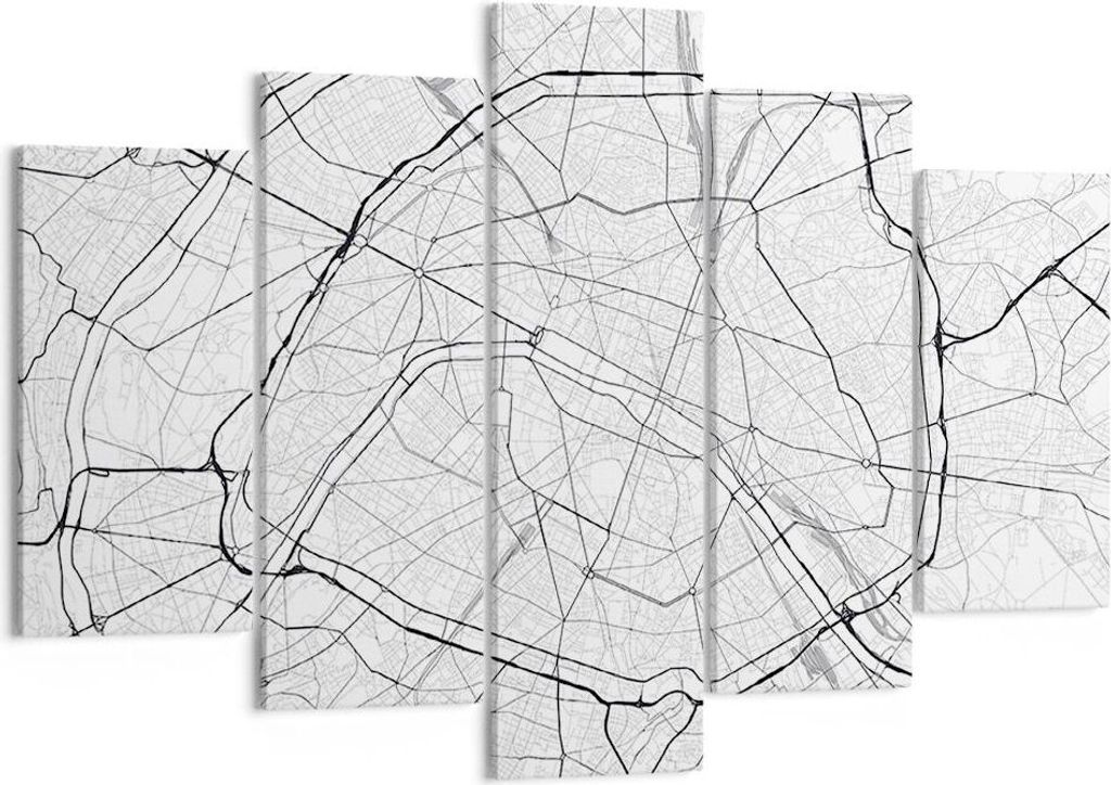 Bild auf Leinwand - Leinwandbild - 5 Teile - Stadt Karte Paris - 150x100cm - Wand Bild - Wanddeko - Wandbilder - Leinwanddruck - Bilder - Wanddekor...