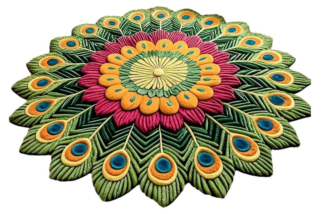 3D-Blumenteppich, rund, mit Pfauenmotiv, rutschfest, für Wohnzimmer, Schlafzimmer, Badezimmer, Tür, Küche – Dekoration C