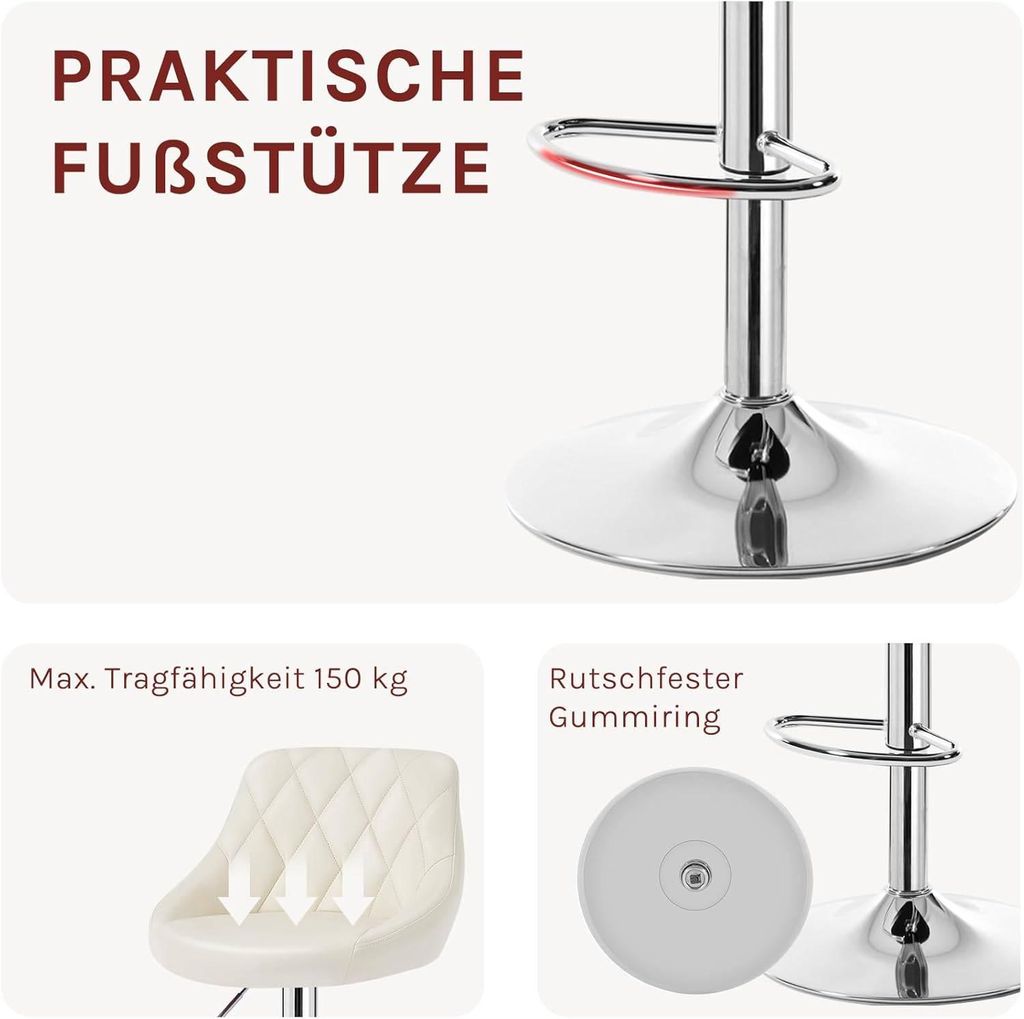 Barhocker Barsessel 1er Set, stufenlose Höhenverstellung, verchromter