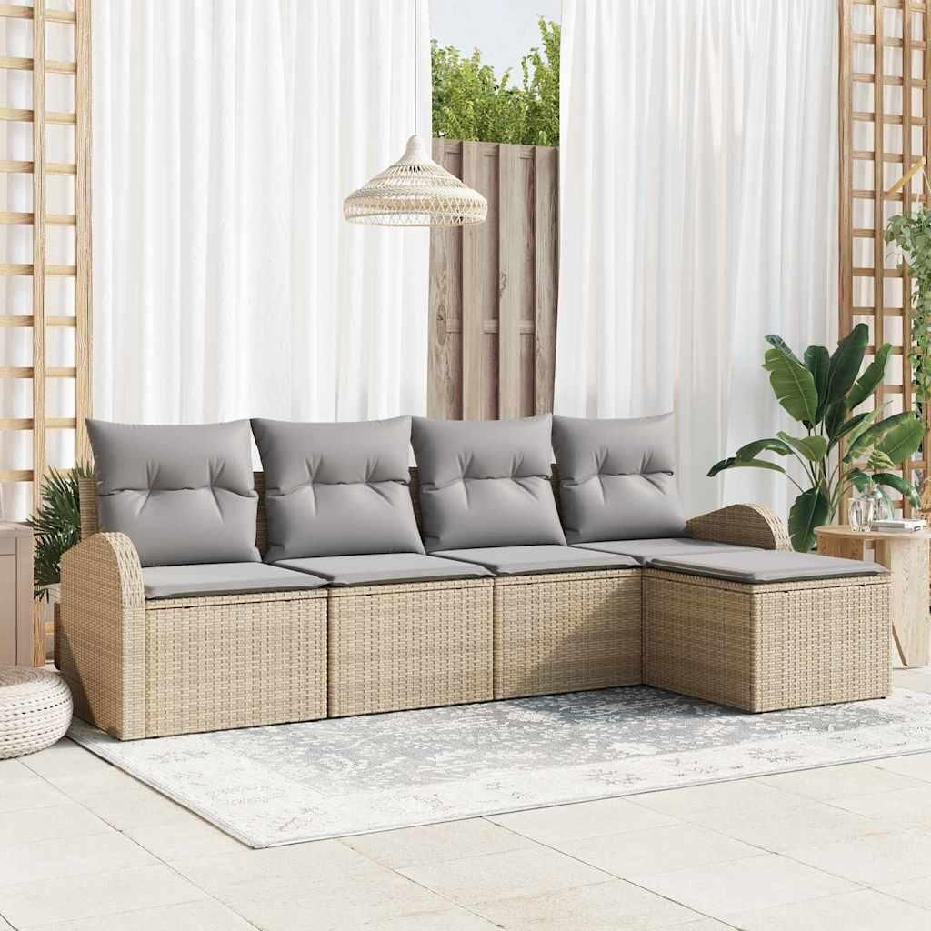 Maison Exclusive - Sofa Set mit Kissen 5 pcs Beige und Hellgrau Poly-Rattan