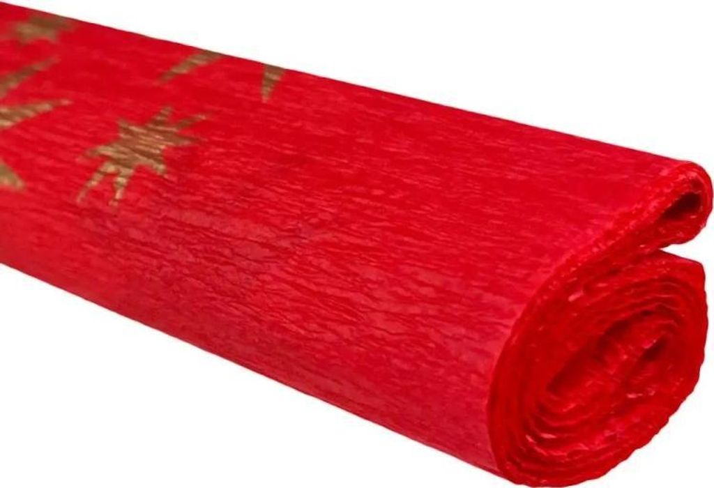 Packung Krepppapier 50 x 200, goldene Sterne auf rotem Hintergrund, 10 Rollen – TYMOS