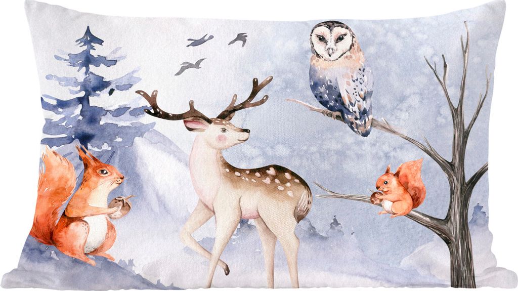 MuchoWow Zierkissen Sofakissen Wohnzimmer Dekokissen 60x40 cm Winter - Schnee - Hirsche - Kopfkissen - Polster mit Foto