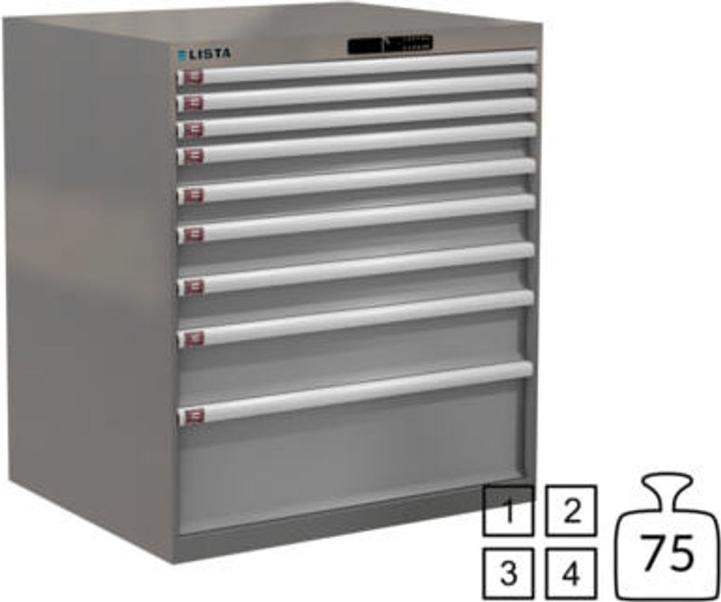 Lista Schubladenschrank - 78.703.521 - 1.000x870x725 mm (HxBxT) - 9 Schubladen - 75 kg - Code Lock - NCS S 6502-B/RAL 7035