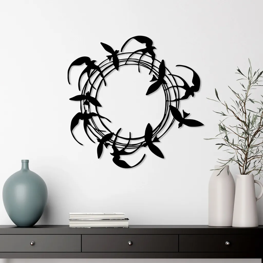 Wallity, Spiral Birds 3, Accessorio decorativo da parete in metallo, 100 % METALLO, Nero, 57 x 55 cm