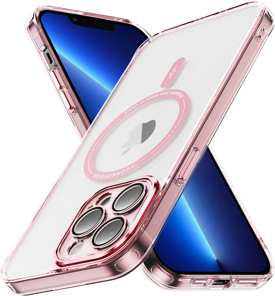Custodia magnetica trasparente per iPhone 13 Pro, compatibile con MagSafe, custodia protettiva ibrida antiurto rosa