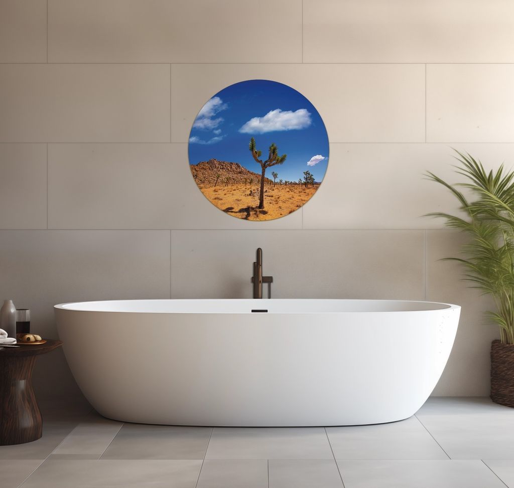 Wallario wasserfestes Poster selbstklebend 60 x 60 cm, Palmlilie im Nationalpark Yucca Valley Wüstenlandschaft, Badezimmerposter Spritzschutz mit ...