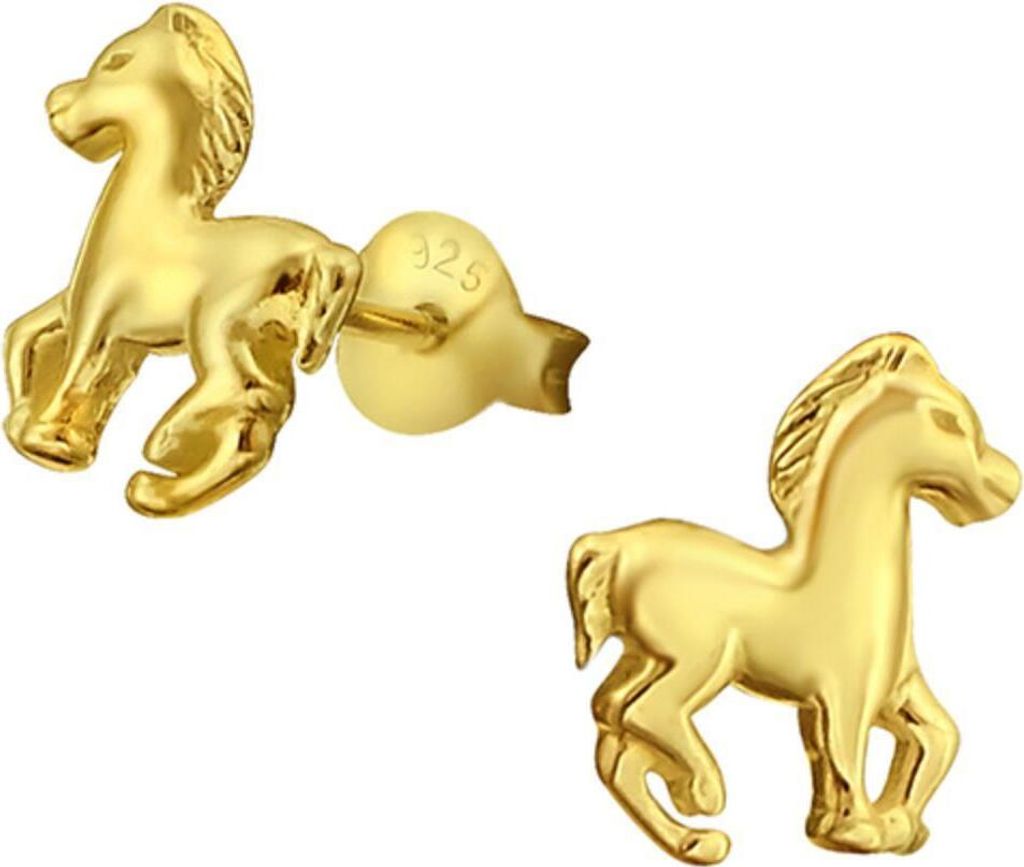 Kinderohrstecker: Mädchen Ohrringe 925 Silber „Pferd“ Gold