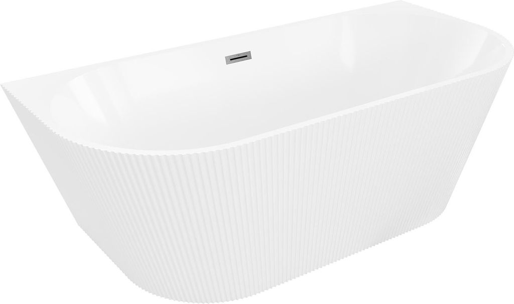 Mexen Oris frei stehende geriffelte Wanne 150 x 75 cm, weiß, Überlauf gun gray gebürstet - 52871507500-66