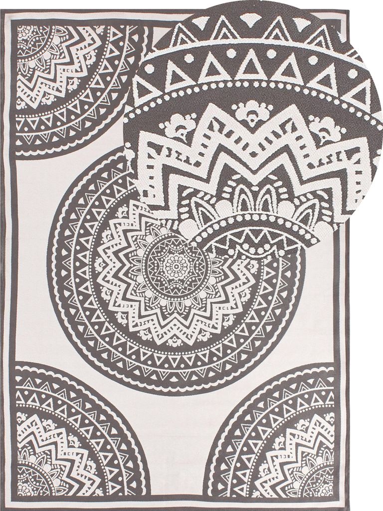 BELIANI Outdoorteppich Grau und Beige 160 x 230 cm Rechteckig Orientalisches Muster Modern Indoor Outdoor Terrasse Balkon Garten