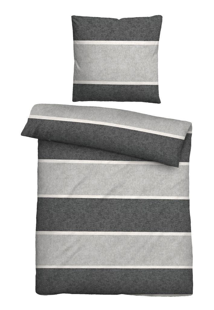 Biberna Melange Flanell-Wendebettwäsche 0840506-017 Größe 155x220 cm, sturmgrau