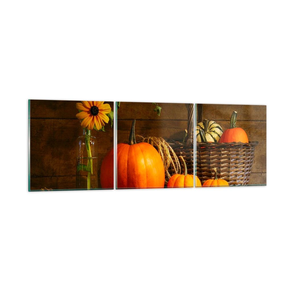 Bilder auf glas - Herbst Folk Tradition Kürbisse - 150x50cm - Glasbilder - Wandbilder - Kunstdruck - zum Aufhängen bereit - Wanddekoration aus Gl...