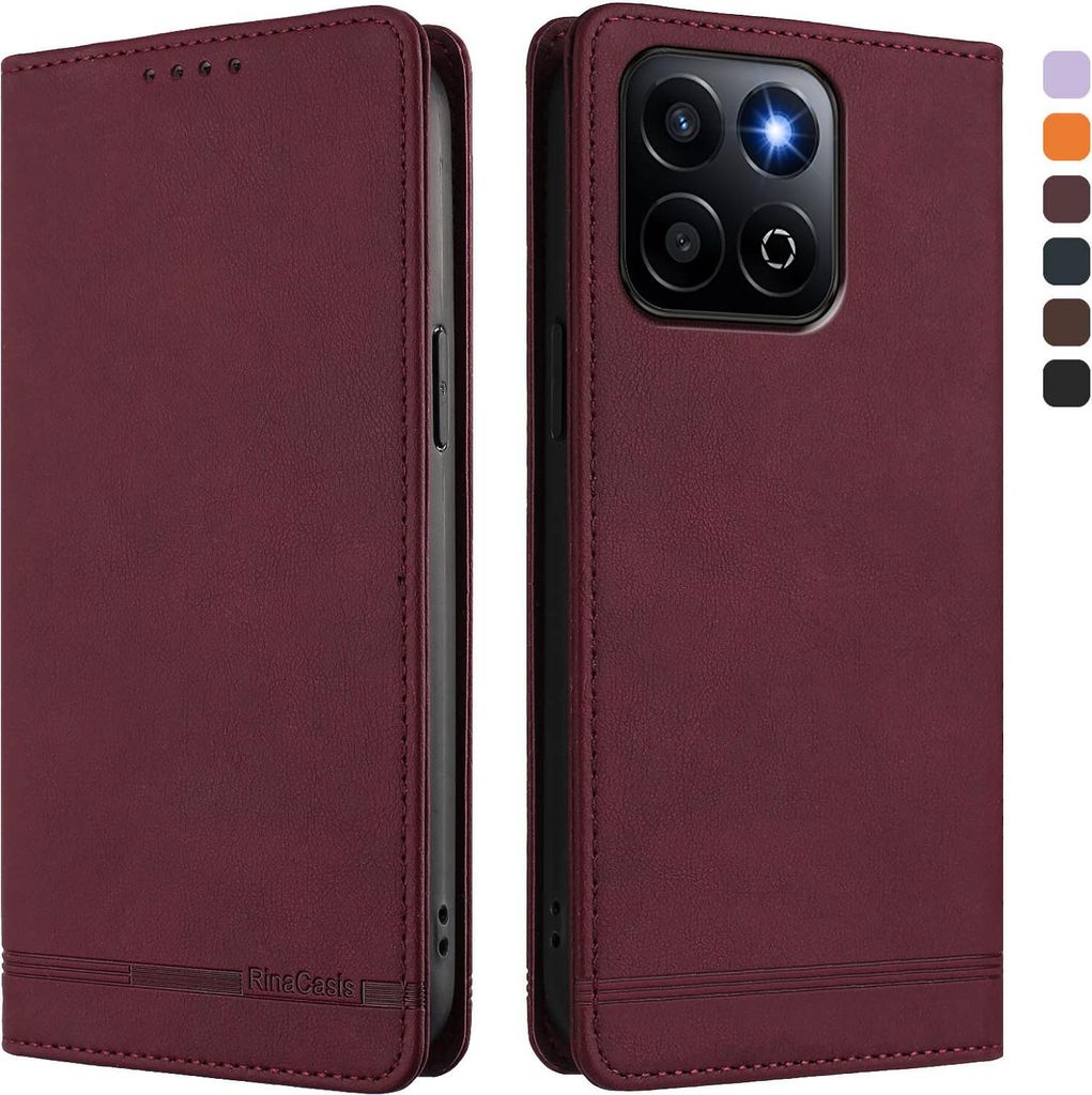 Hülle für Honor X7C 5G, Retro Kunstleder Ständer Klapphülle mit Kartenfächer und Magnetische Rot