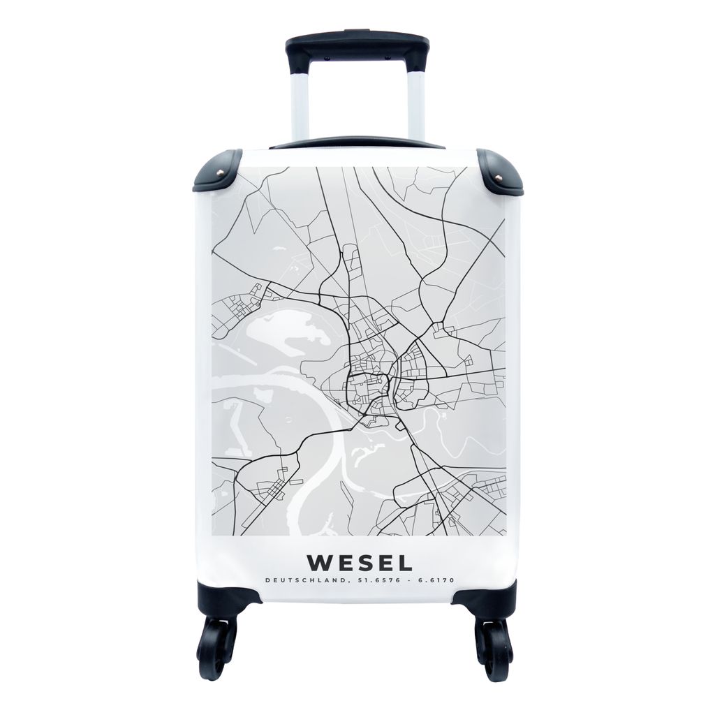 MuchoWow Koffer Handgepäck Trolley Rollkoffer Kleine Reisekoffer mit 4 Rollen - Duitlsand - Wesel - Karte - Stadtplan - Cabin Size < 55x40x23 cm...