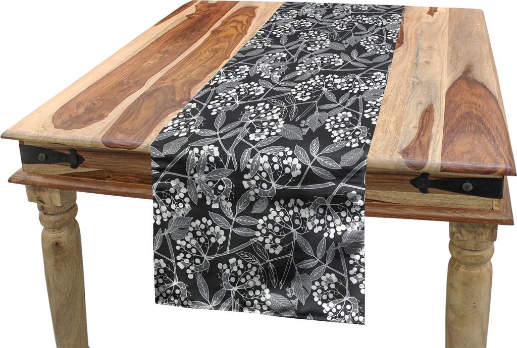 ABAKUHAUS Grau und Weiß Tischläufer, Creeper Beeren, Esszimmer Küche Rechteckiger Dekorativer Tischläufer, 40 x 180 cm, Charcoal Grau Weiß