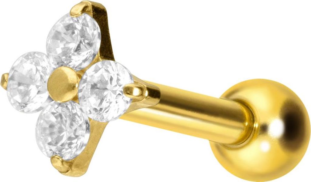 Ohrpiercing Titan Ohrpiercing mit Innengewinde KRISTALLBLUME Gold Stablänge: 8mm