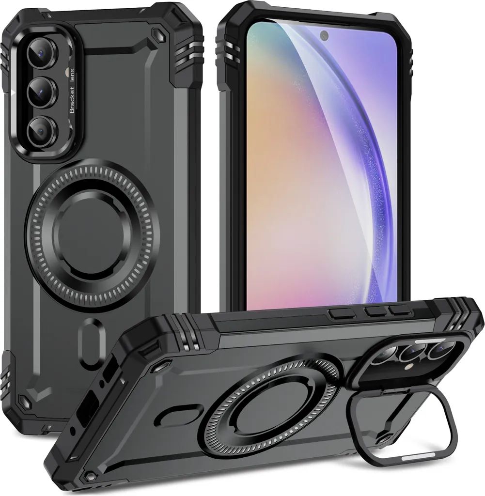 Custodia magnetica per Samsung Galaxy A54, robusta custodia protettiva militare con supporto per fotocamera Grigio