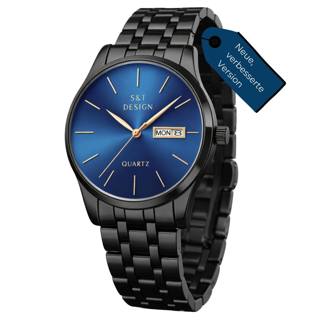 Herren Armbanduhr Quarz Analog mit Datum & Wochentag
