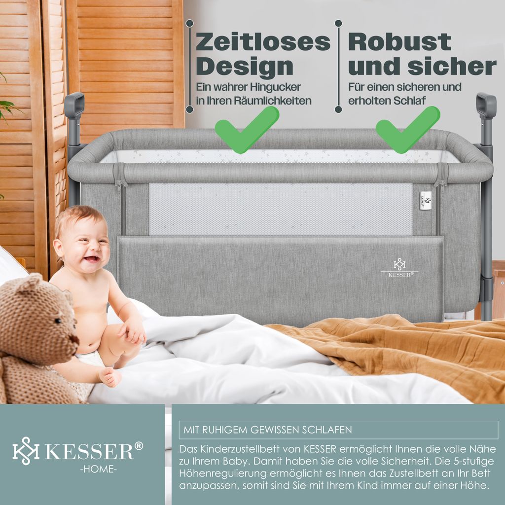 KESSER® Zustellbett Hubi 3in1 Baby Beistellbett Reisebett Produktbild 6