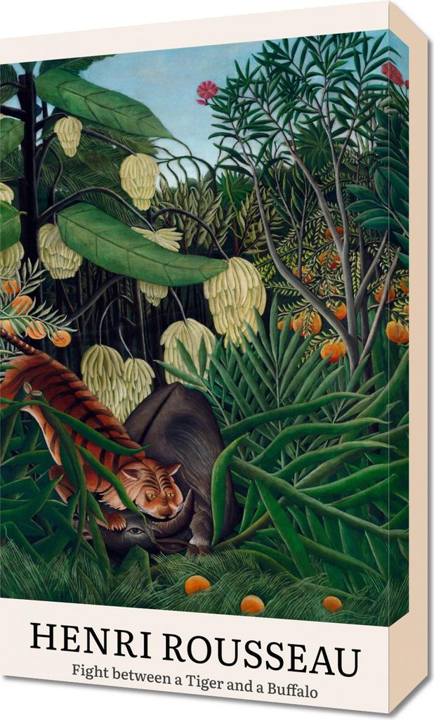 Bild 30x50cm Design Tiger und Büffel, Rousseau Vintage für das Wohnzimmer