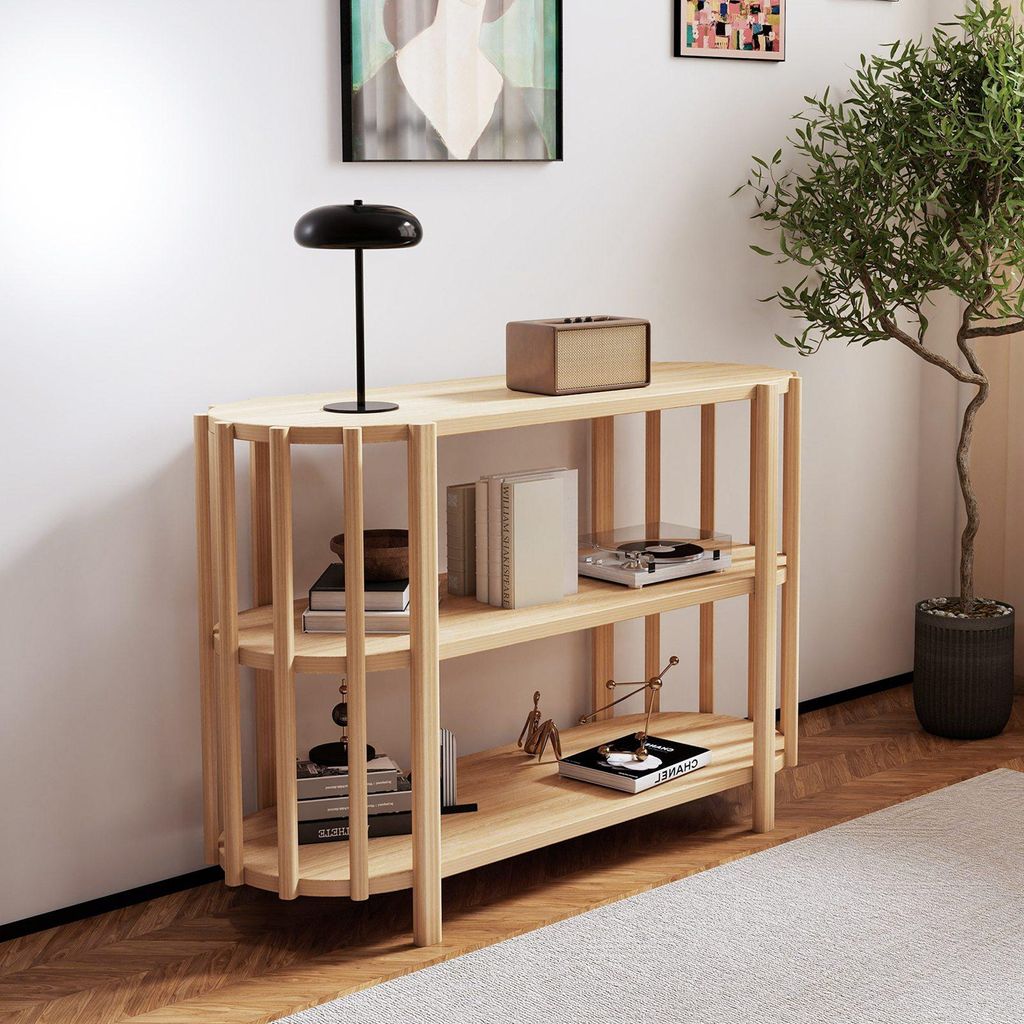 3-stufiger Konsolentisch mit Stauraum 114x42x75cm, Ovaler Holz Konsolentisch, stilvoller Sofatisch, Küchengeschirrständer, Blumentopfständer, sc...