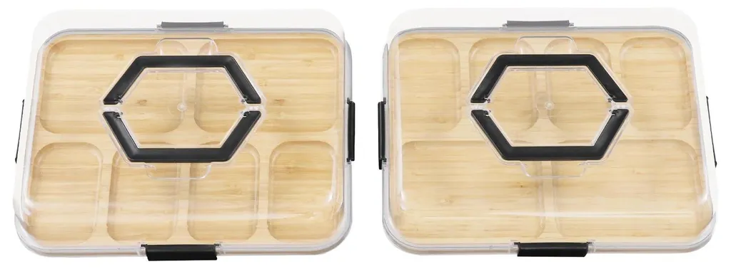 Plat de service rotatif apéritif en bois avec 6 zones de dégustation