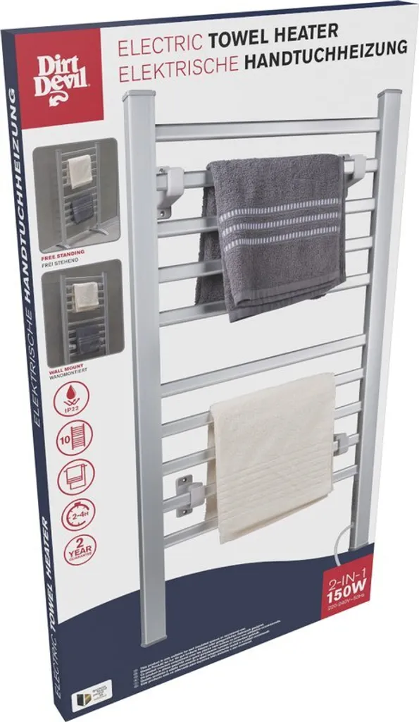 Sèche-serviettes alu Dirt Devil à double installation libre ou mur