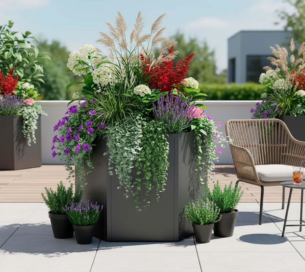 Carré potager hexagonal Westmann Varia 77 en acier gris anthracite - 2