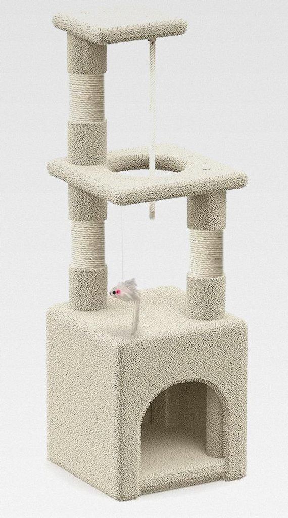 Kratzbaum Klein, Katzenbaum für Katzen, Stabil Katzenkratzbaum mit Plattform, Höhle, Sisal-Stämmen, Höhe 88 cm, Beige