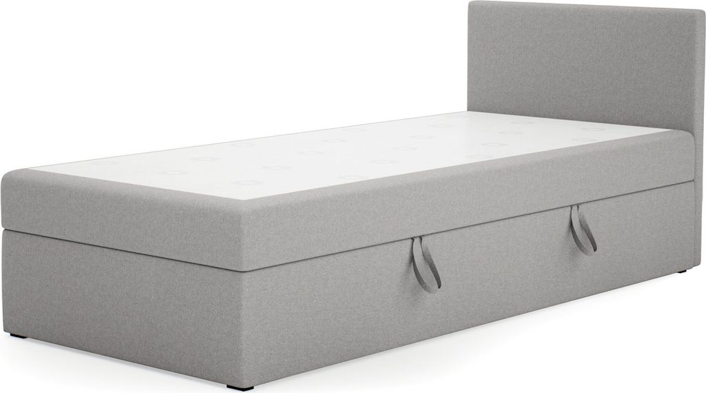 FEDVE Boxspringbett Verdig Mini Basic Jugendbett Bettkasten Seite: Rechts 80x200 cm Hellgrau (Lux 05)