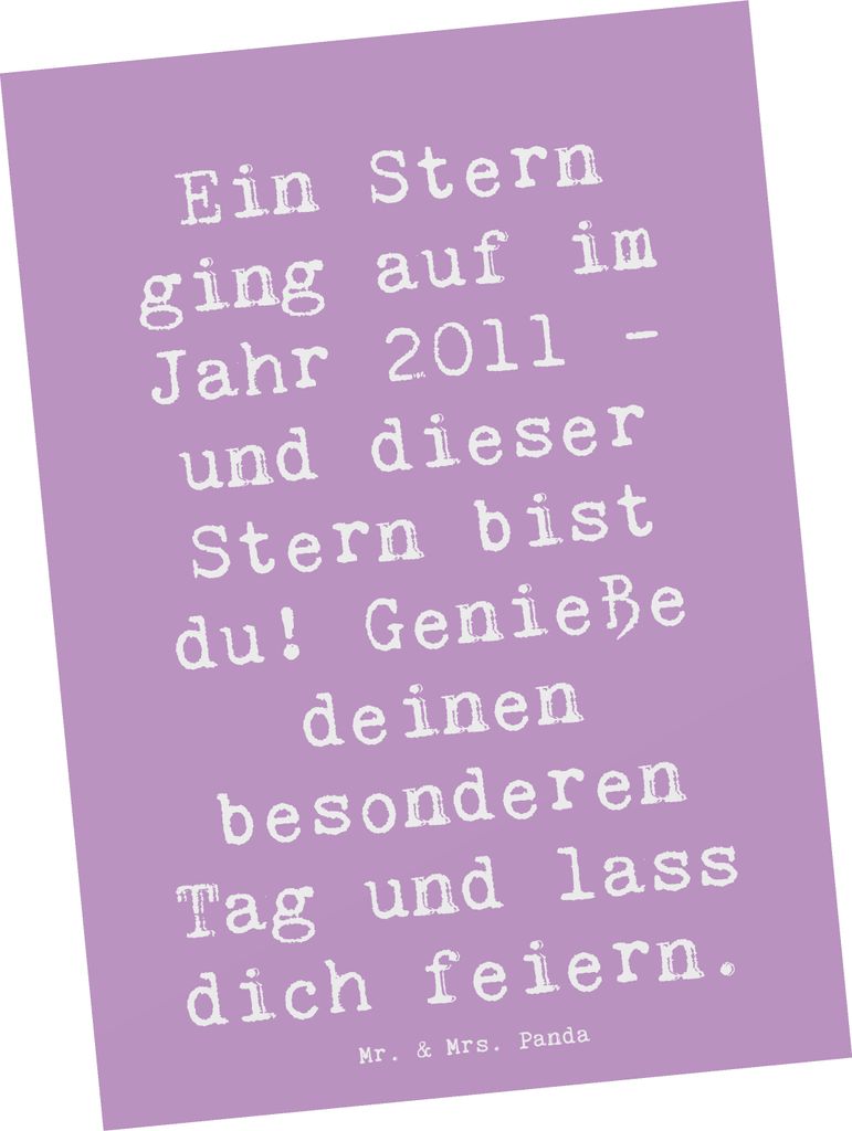 Mr. & Mrs. Panda Postkarte Spruch 2011 Geburtstag Stern - Lavendeltraum - Geschenk, Geburtstagsfeier, Herz berühren, besonderer Tag, Ansichtskarte...