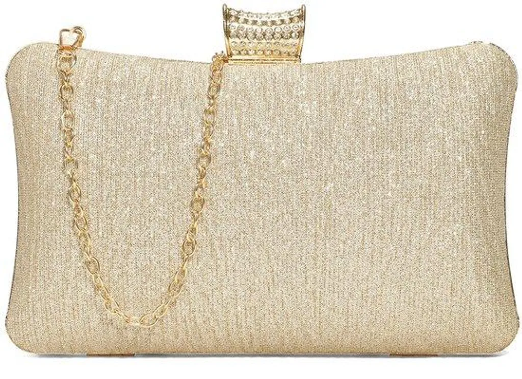 Pochette de soirée champagne brillante - Sac vintage rétro à paillettes